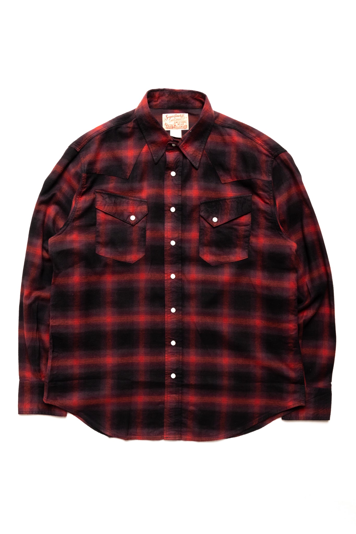 Cotton Rayon Ombre Check Western Shirt - Red