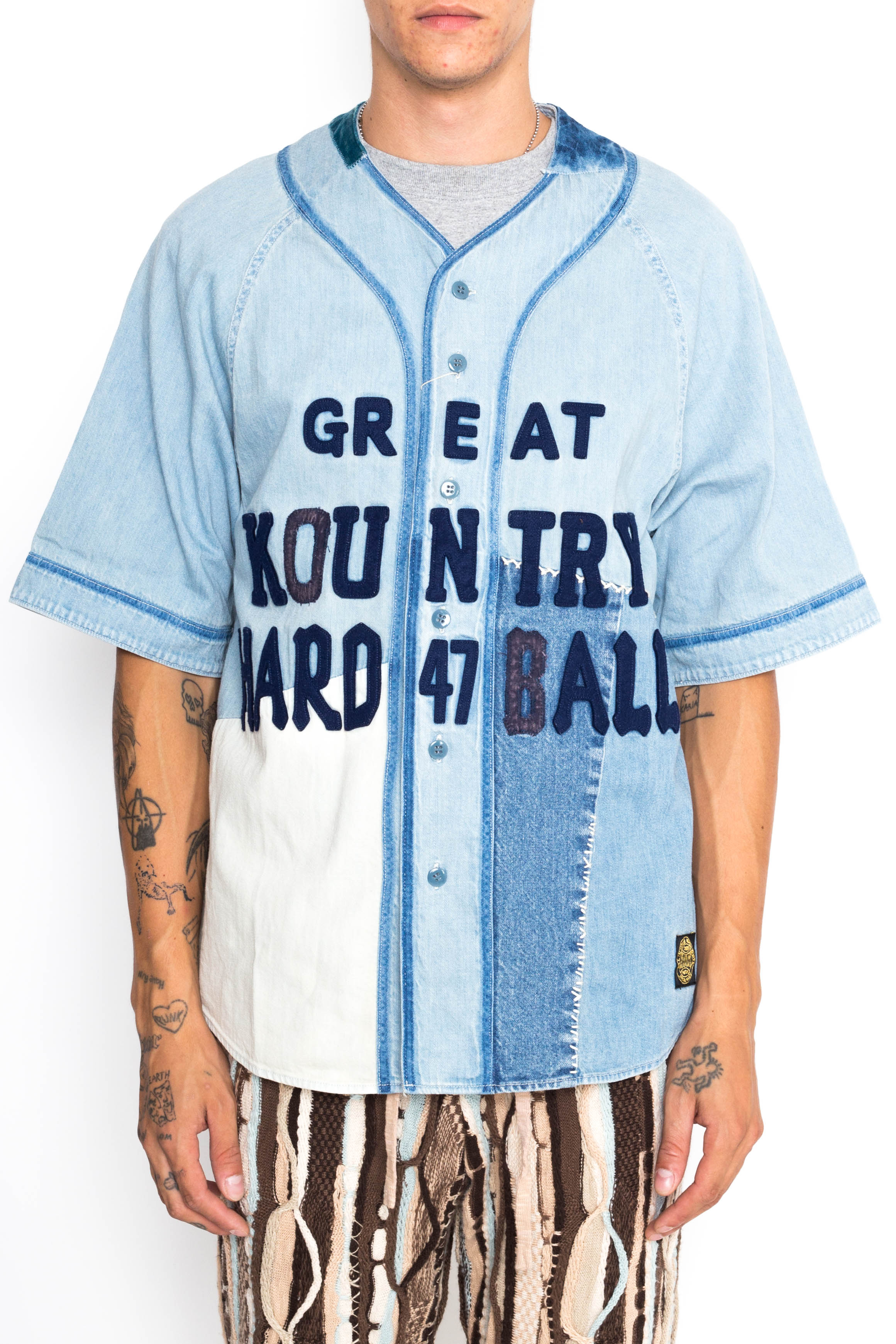 Kapital 8oz Denim Great Kountry Damaged Baseball Shirt