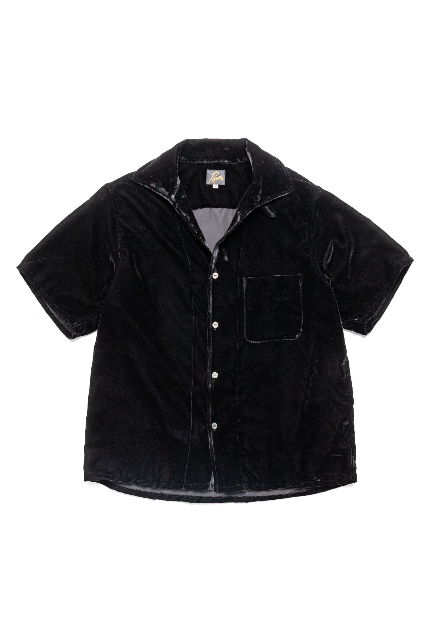 Italian Collar S/S Shirt PE/R Velvet - Black