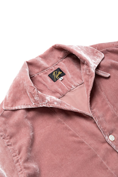 Italian Collar S/S Shirt PE/R Velvet - Pink