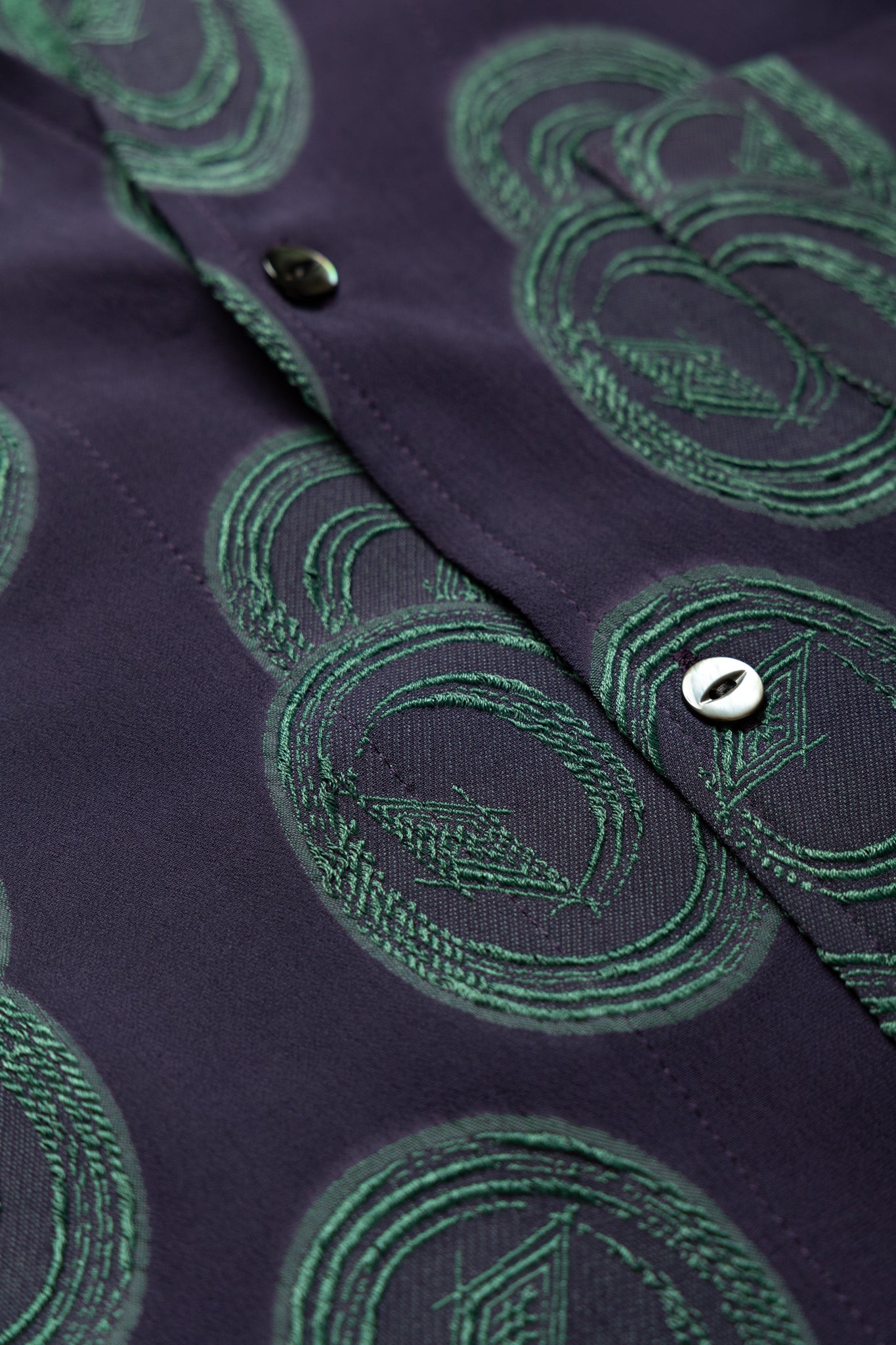 Italian Collar S/S Shirt R/PE Ring Cut Jq - Purple/Green