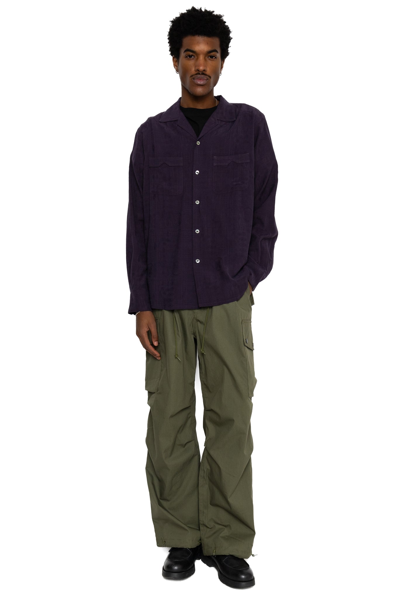 One-Up Shirt Rayon Fine Pattern Jacquard - Purple