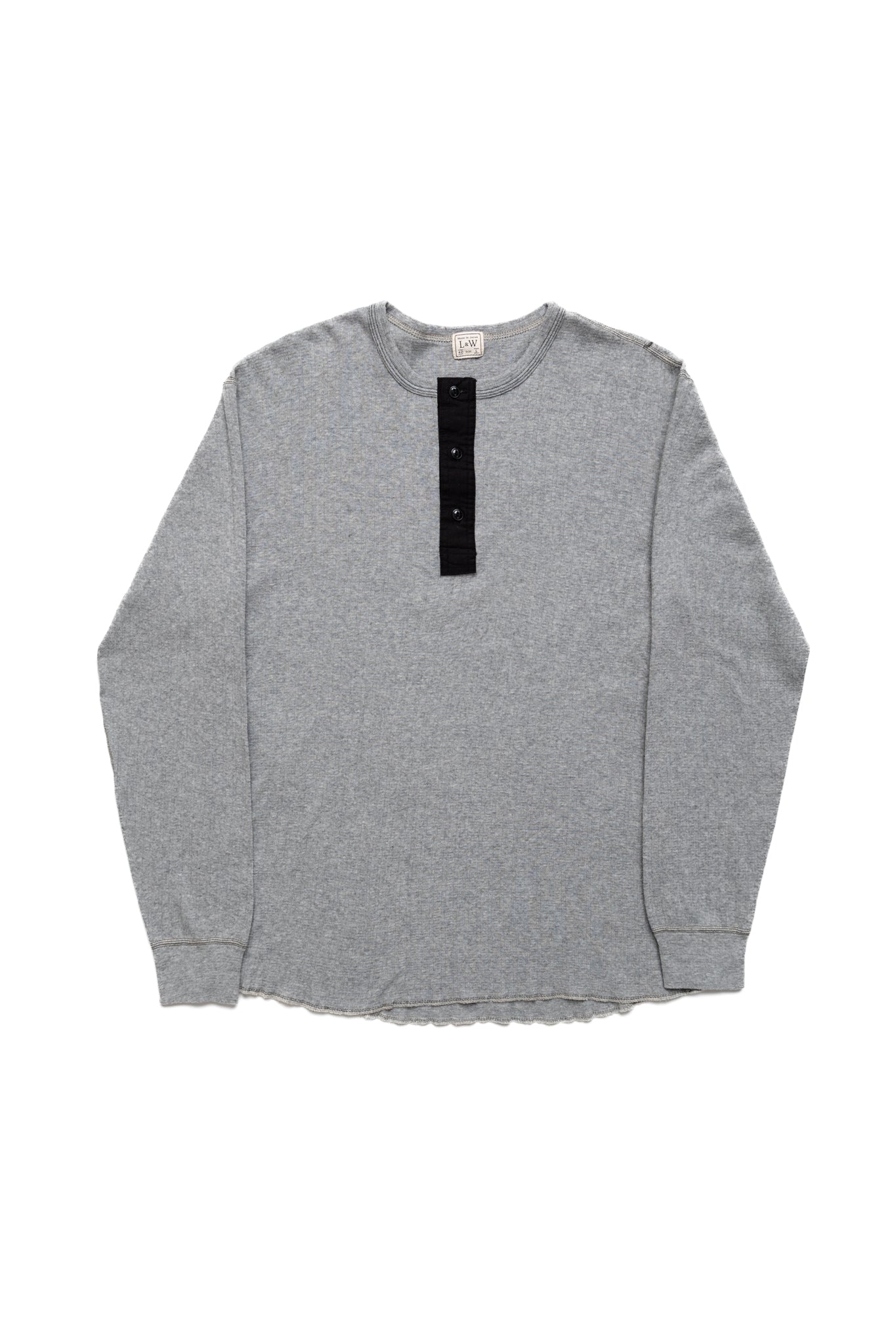 Smooth Drop Needle Rib Knit L/S Henley - Heather Grey