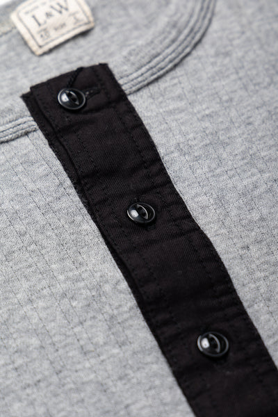 Smooth Drop Needle Rib Knit L/S Henley - Heather Grey