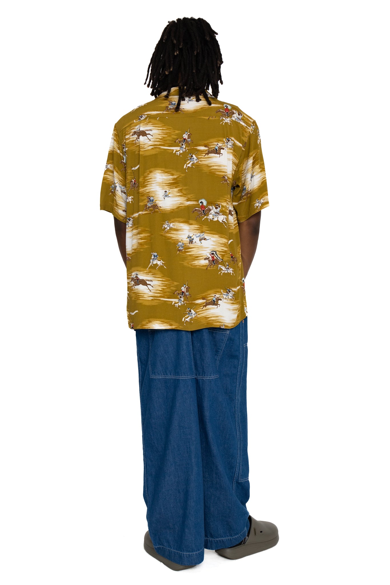 Kapital Rayon Aloha Shirt in Gold - lightweight shirt with Japanese motif 