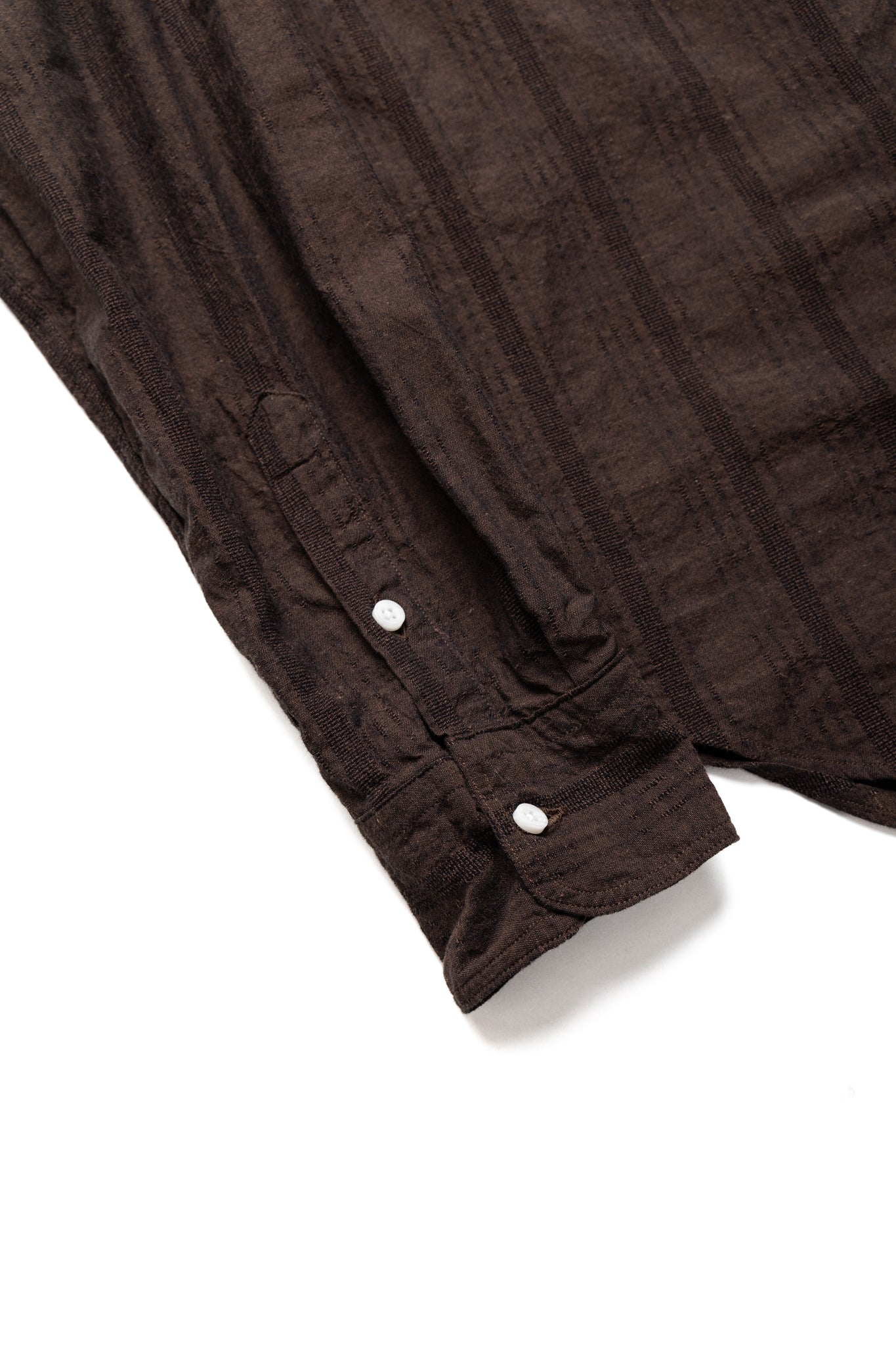 Vintage Button Down Shirt - Brown Cotton/Linen Dobby Stripe