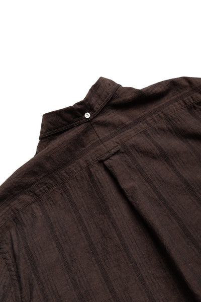 Vintage Button Down Shirt - Brown Cotton/Linen Dobby Stripe