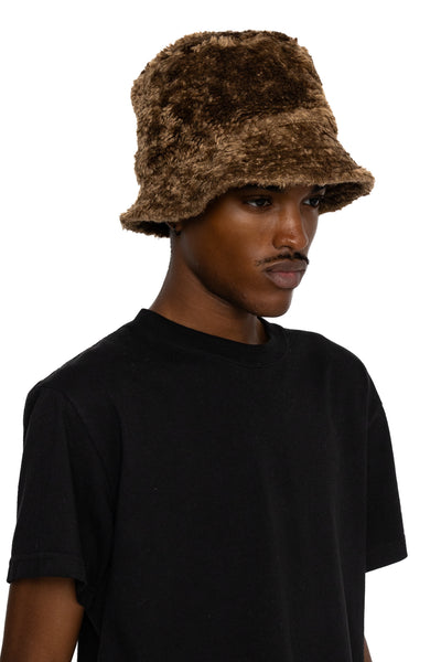 Bucket Hat Acrylic Curly Fur - Brown