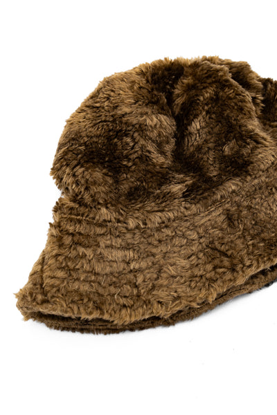 Bucket Hat Acrylic Curly Fur - Brown