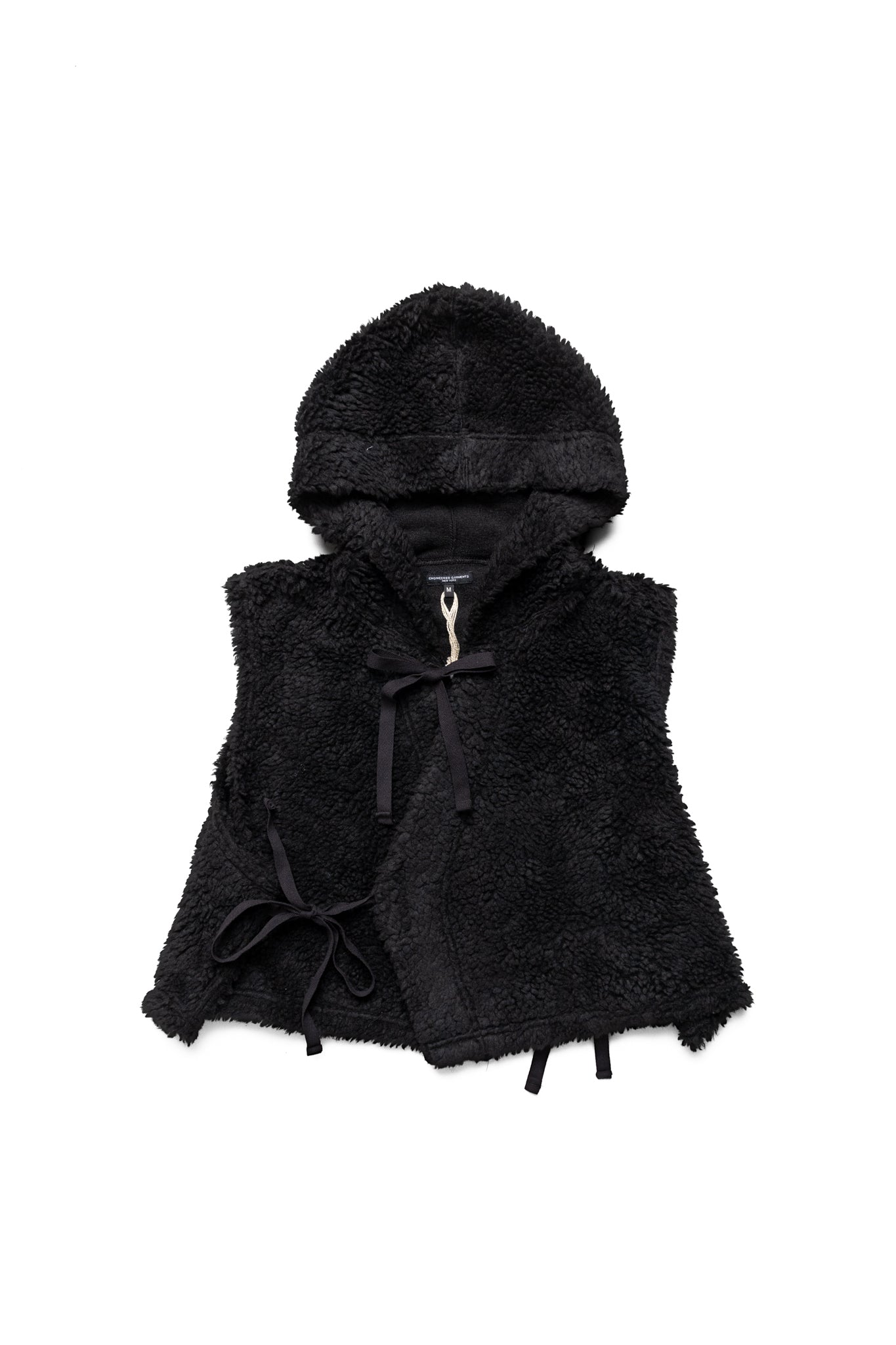 Hooded Knit Vest Polyester Shearling - Black