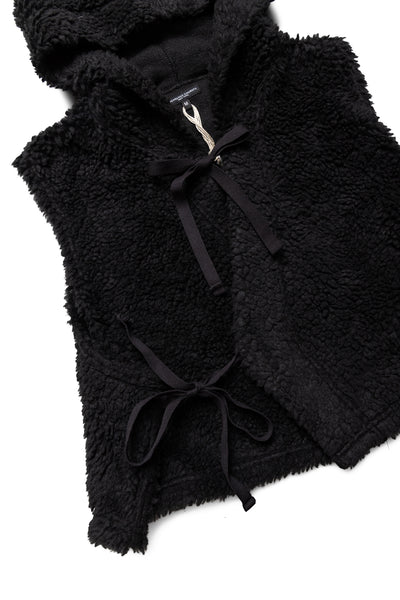 Hooded Knit Vest Polyester Shearling - Black