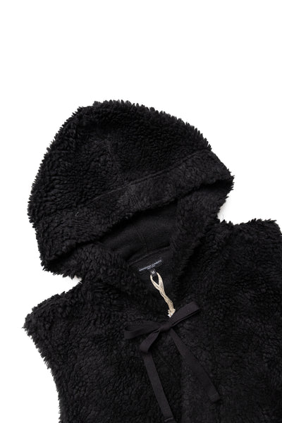 Hooded Knit Vest Polyester Shearling - Black