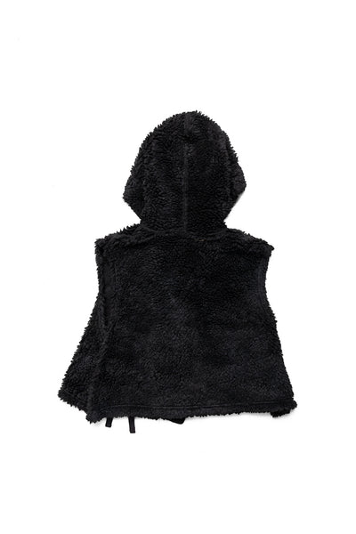 Hooded Knit Vest Polyester Shearling - Black