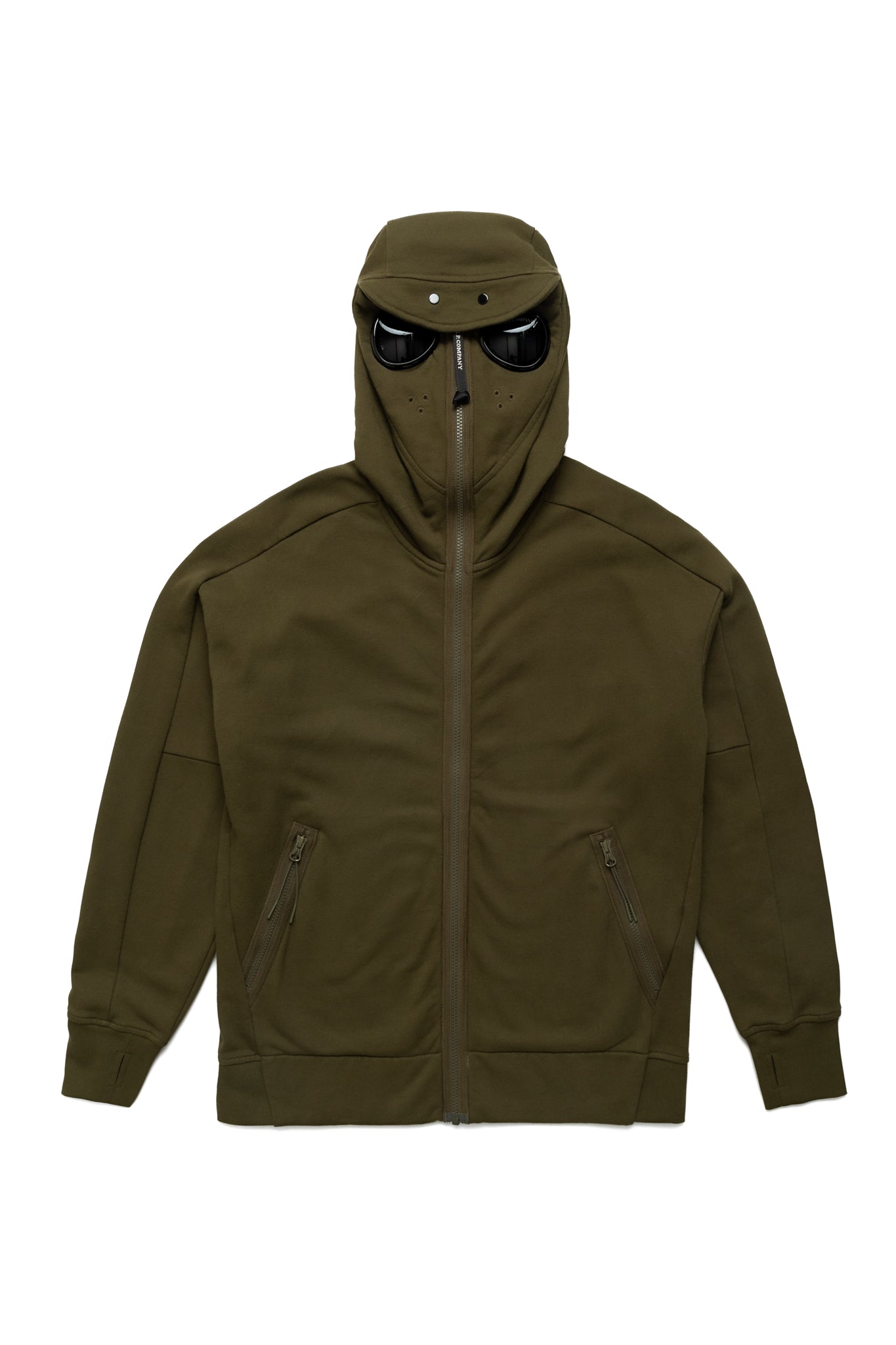 Diagonal Raised Fleece Goggle Zipped Hooded Sweatshirt - Ivy Green