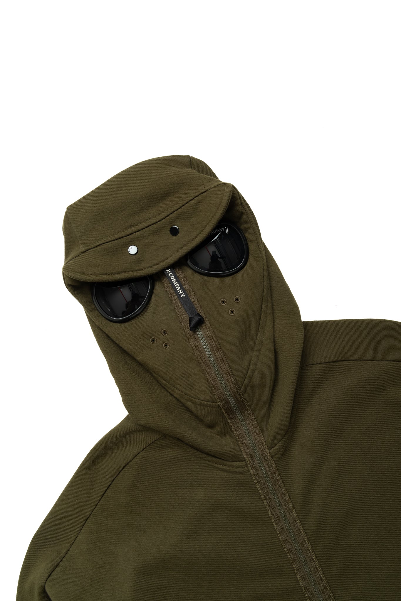 Diagonal Raised Fleece Goggle Zipped Hooded Sweatshirt - Ivy Green