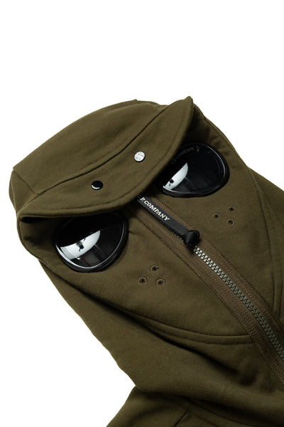 Diagonal Raised Fleece Goggle Zipped Hooded Sweatshirt - Ivy Green