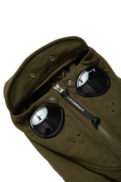 Diagonal Raised Fleece Goggle Zipped Hooded Sweatshirt - Ivy Green