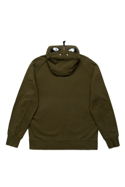 Diagonal Raised Fleece Goggle Zipped Hooded Sweatshirt - Ivy Green