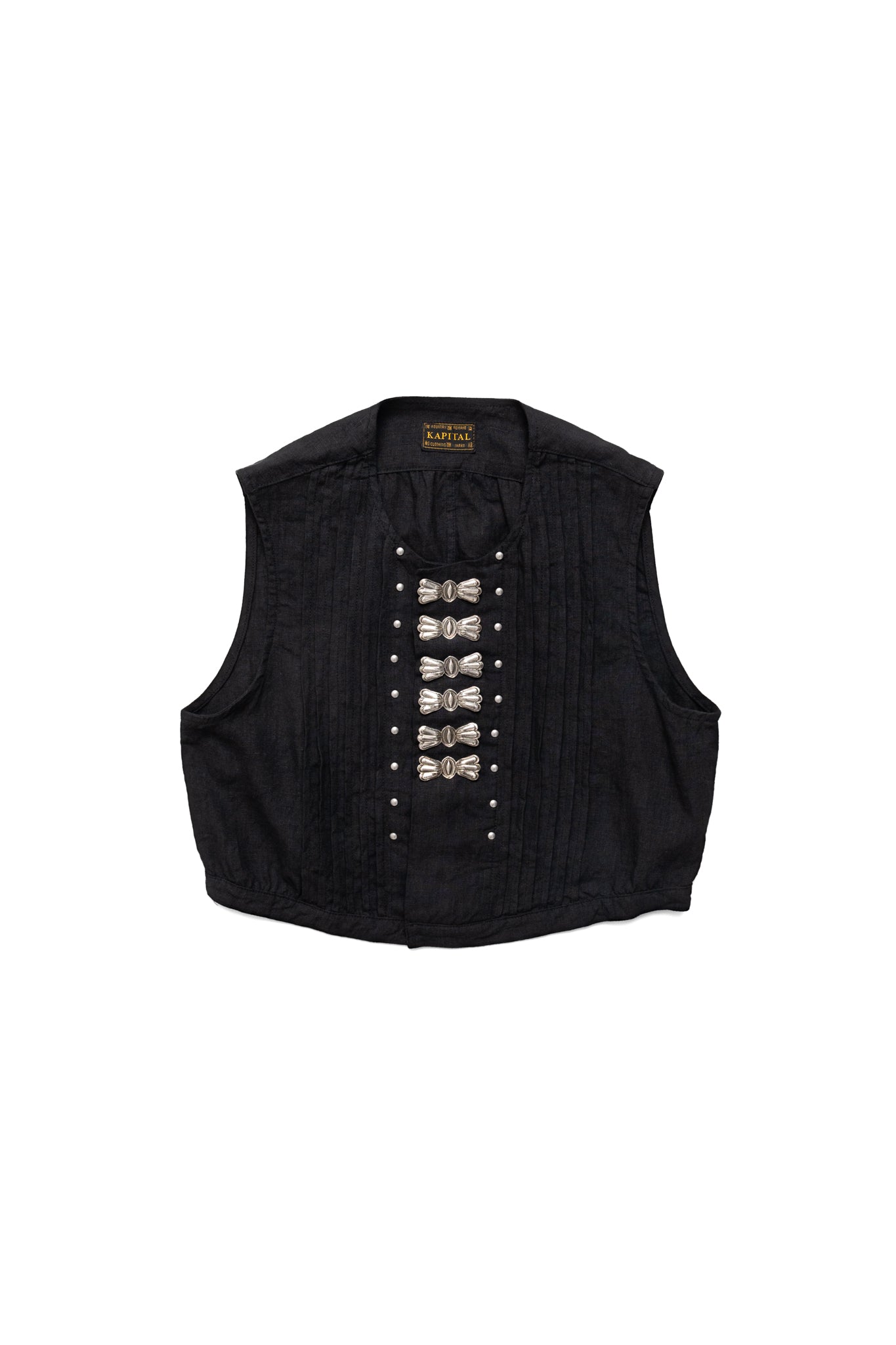 Linen Cropped Butterfly Concho Gilet - Black