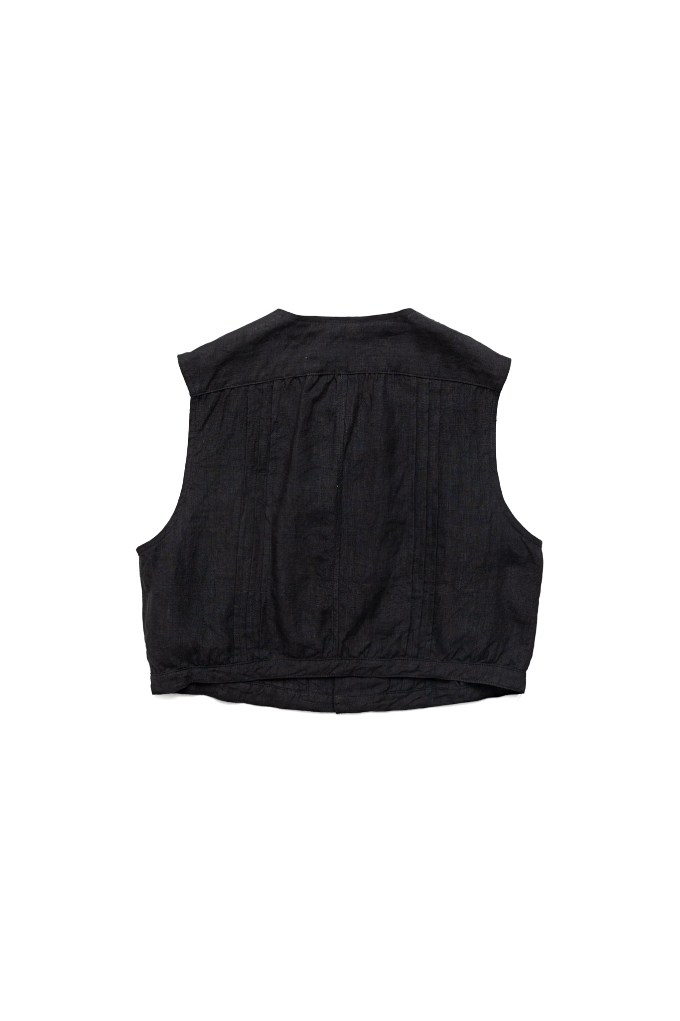 Linen Cropped Butterfly Concho Gilet - Black