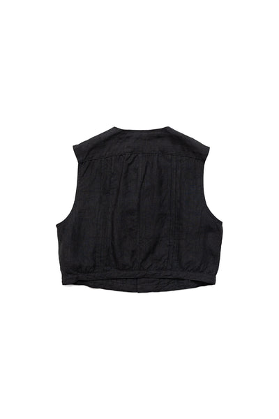 Linen Cropped Butterfly Concho Gilet - Black