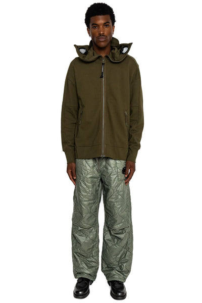 Diagonal Raised Fleece Goggle Zipped Hooded Sweatshirt - Ivy Green