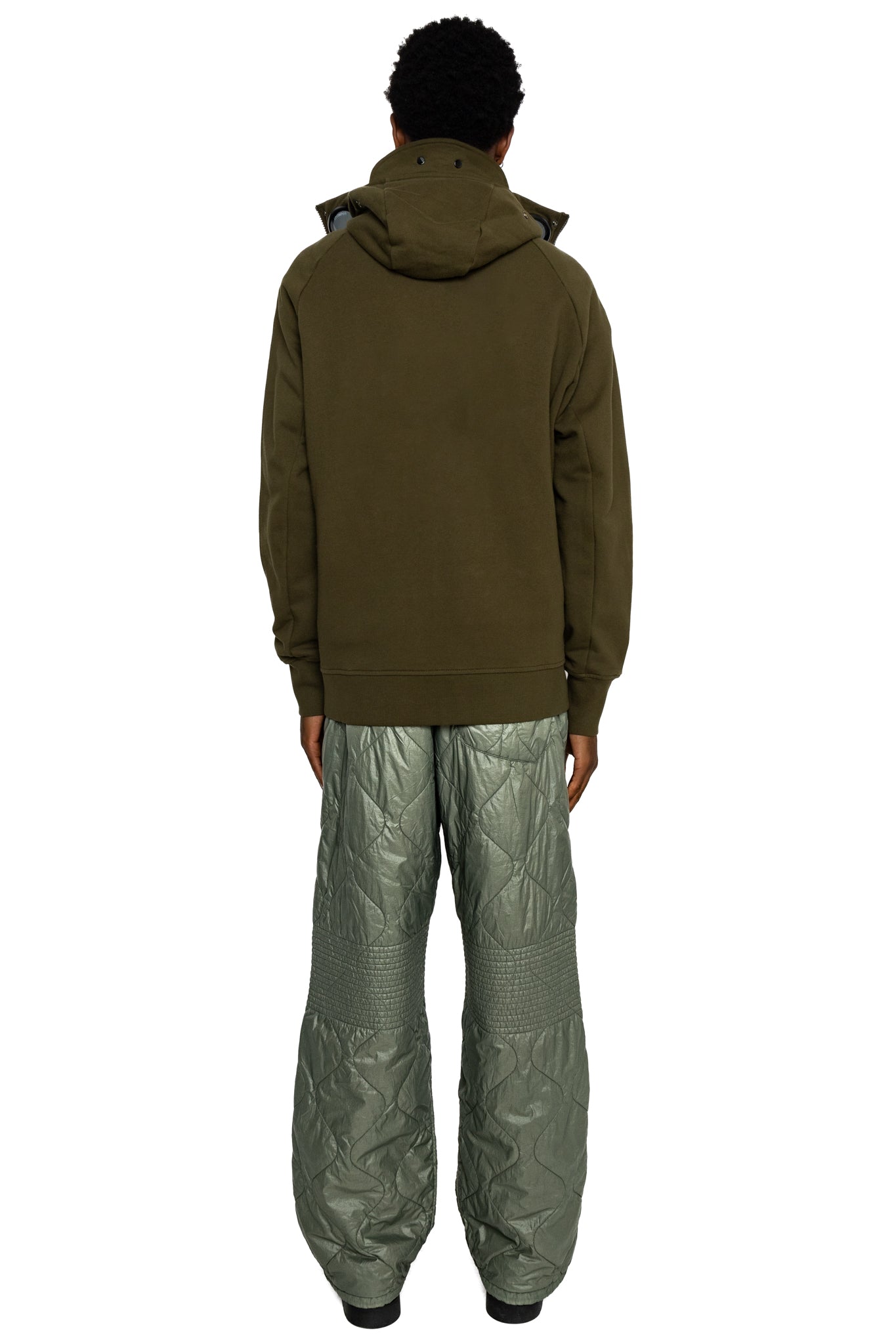 Diagonal Raised Fleece Goggle Zipped Hooded Sweatshirt - Ivy Green