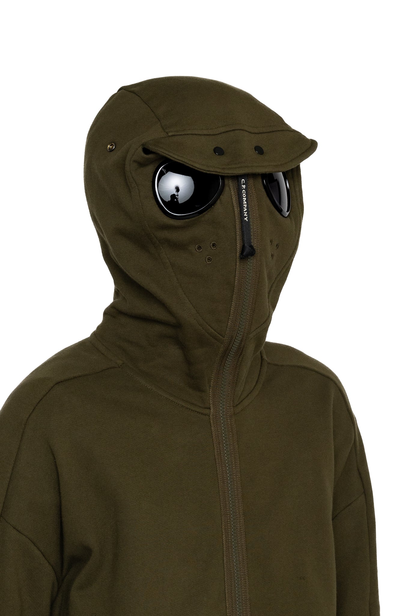 Diagonal Raised Fleece Goggle Zipped Hooded Sweatshirt - Ivy Green