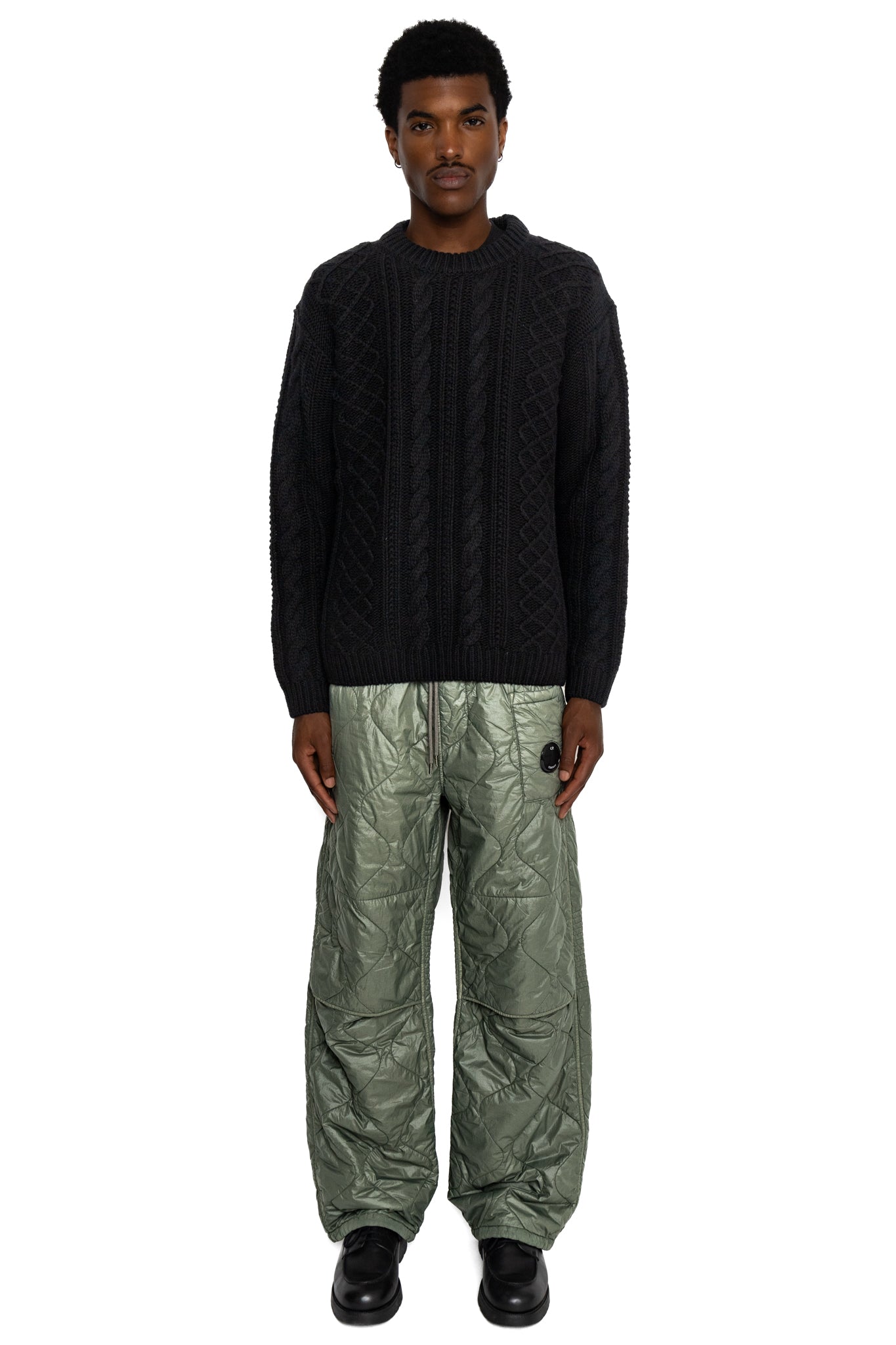 Diagonal Raised Fleece Mixed Quilted Sweatpants - Front on Model