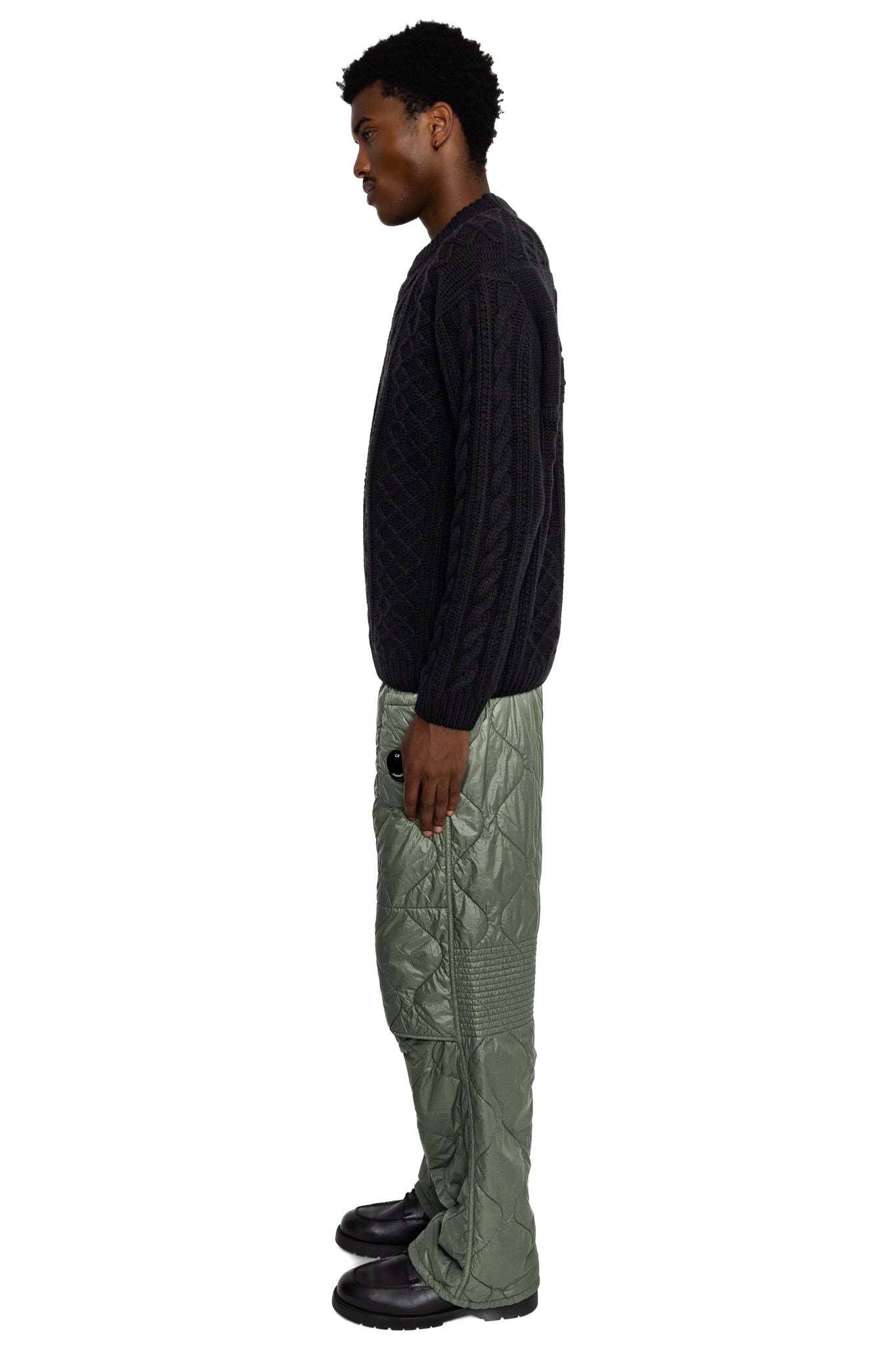 Diagonal Raised Fleece Mixed Quilted Sweatpants - Side View on Model