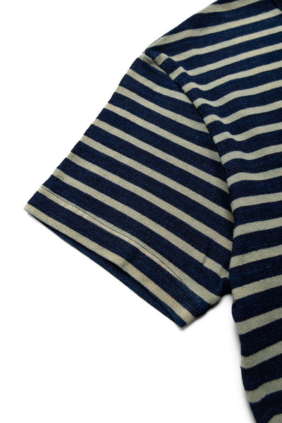 Heavy Weight Striped T-Shirt - Indigo x Beige