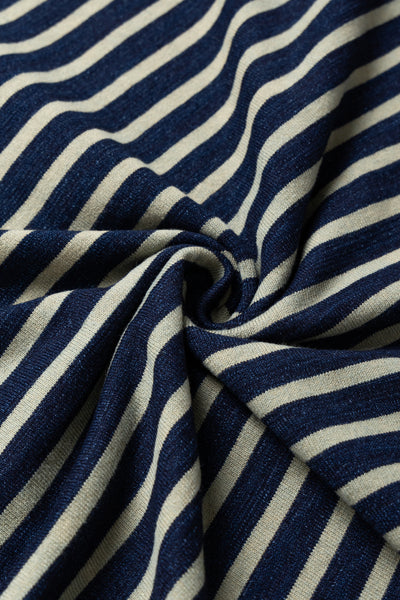 Heavy Weight Striped T-Shirt - Indigo x Beige