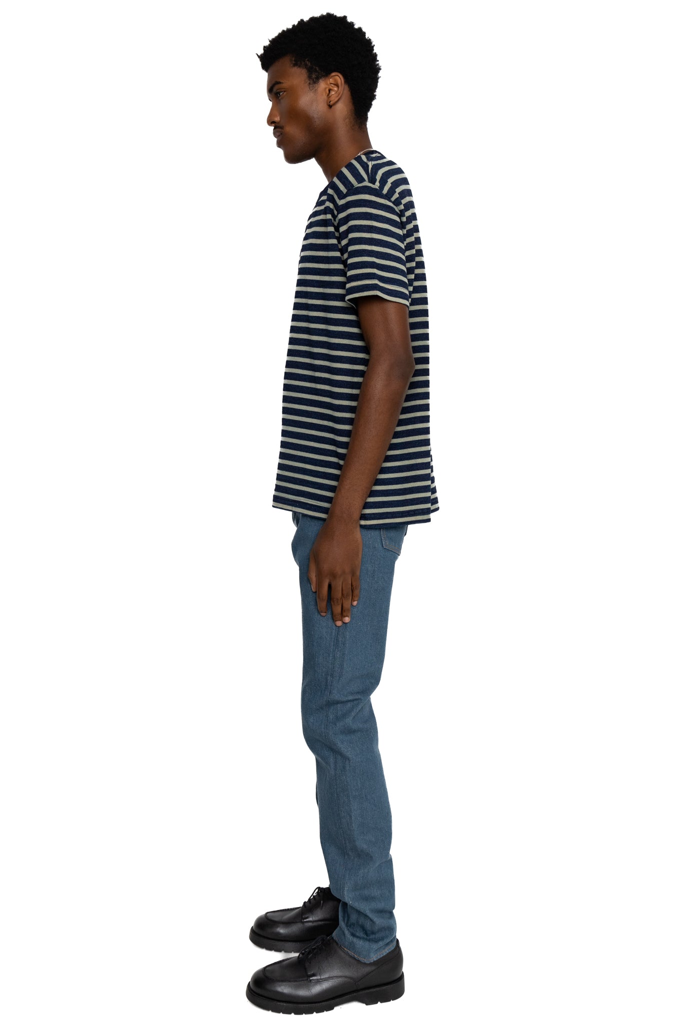 Heavy Weight Striped T-Shirt - Indigo x Beige