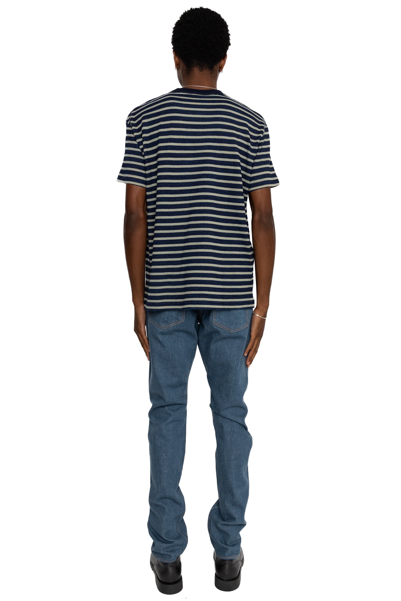 Heavy Weight Striped T-Shirt - Indigo x Beige