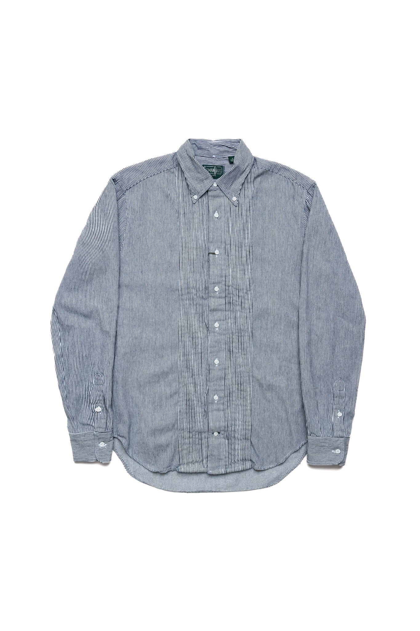 10 Pleat Tuxedo Shirt With BD Collar - Railroad Stripe Denim