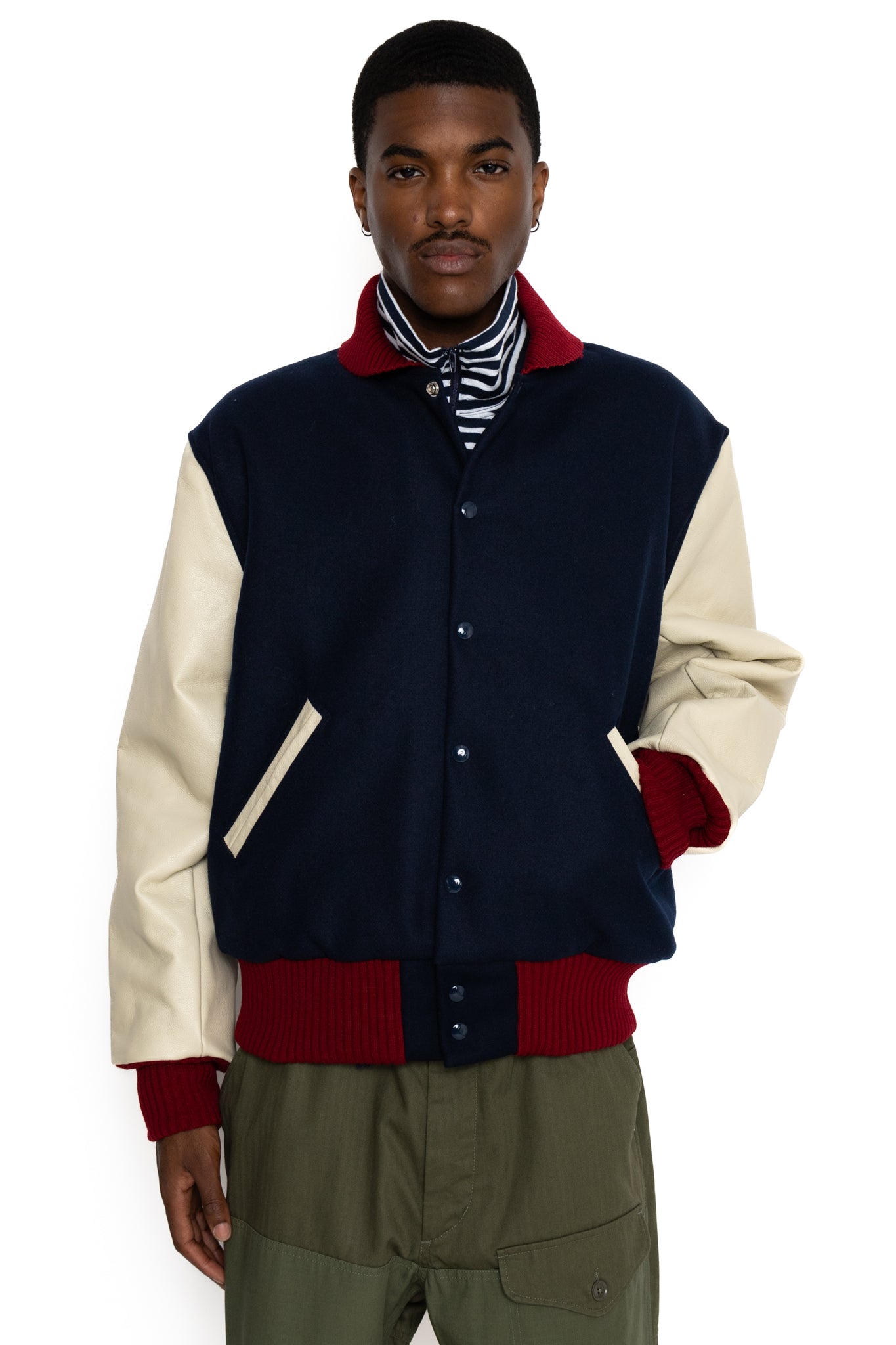 Only NY | League Melton Wool Varsity Jacket, Navy / M