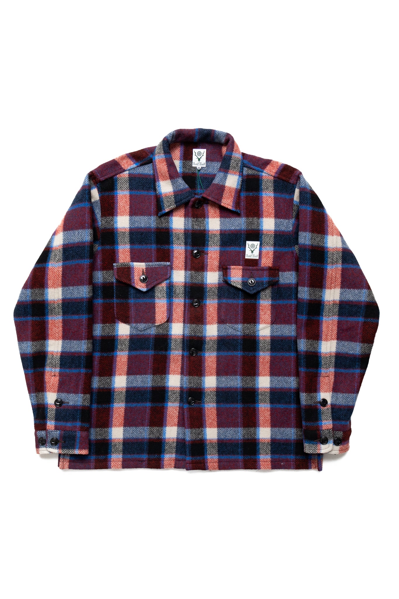 Smokey Shirt Wool Melton Plaid  - Red