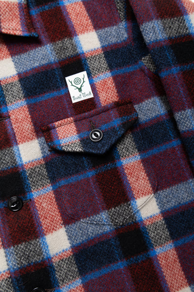 Smokey Shirt Wool Melton Plaid  - Red