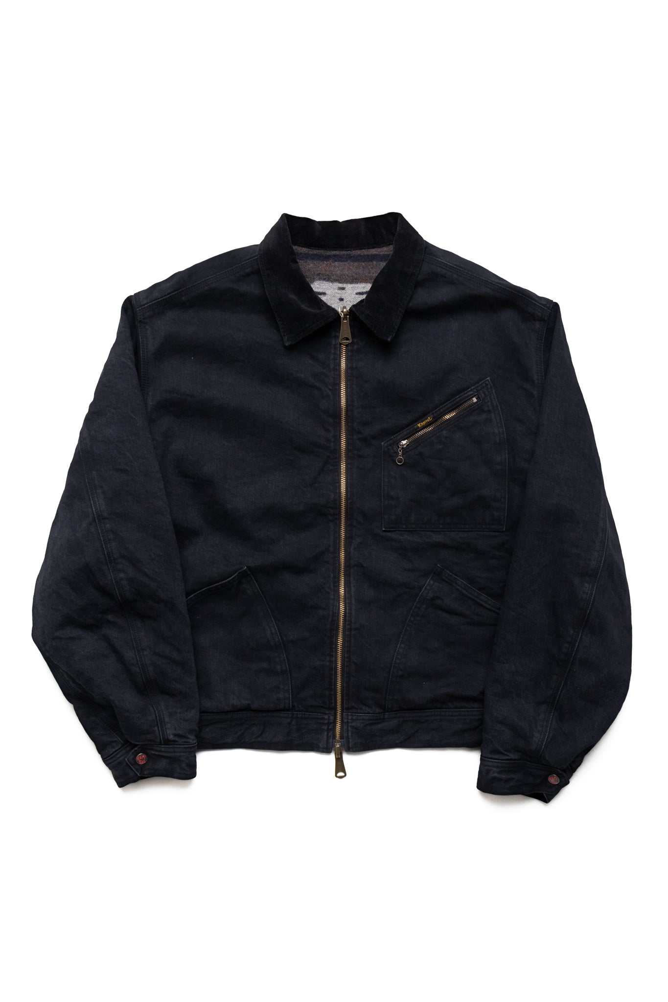 14oz BLK Denim BONE Lining Reversible ZIP-UP Work JKT