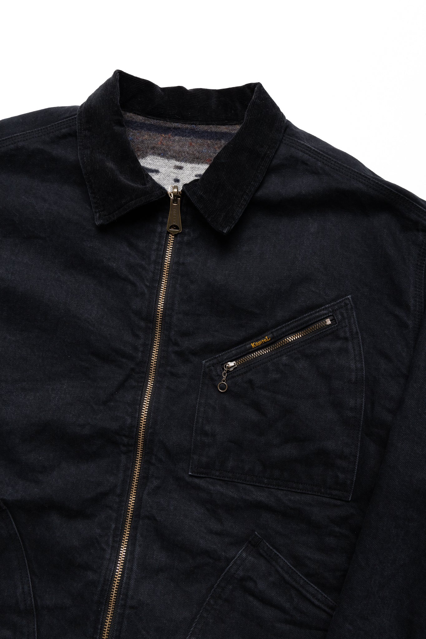 14oz BLK Denim BONE Lining Reversible ZIP-UP Work JKT