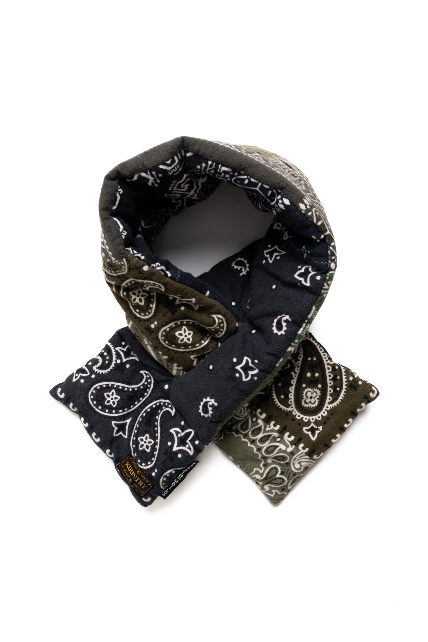 Flannel Reversible Bandana KESA Scarf - Black x Khaki