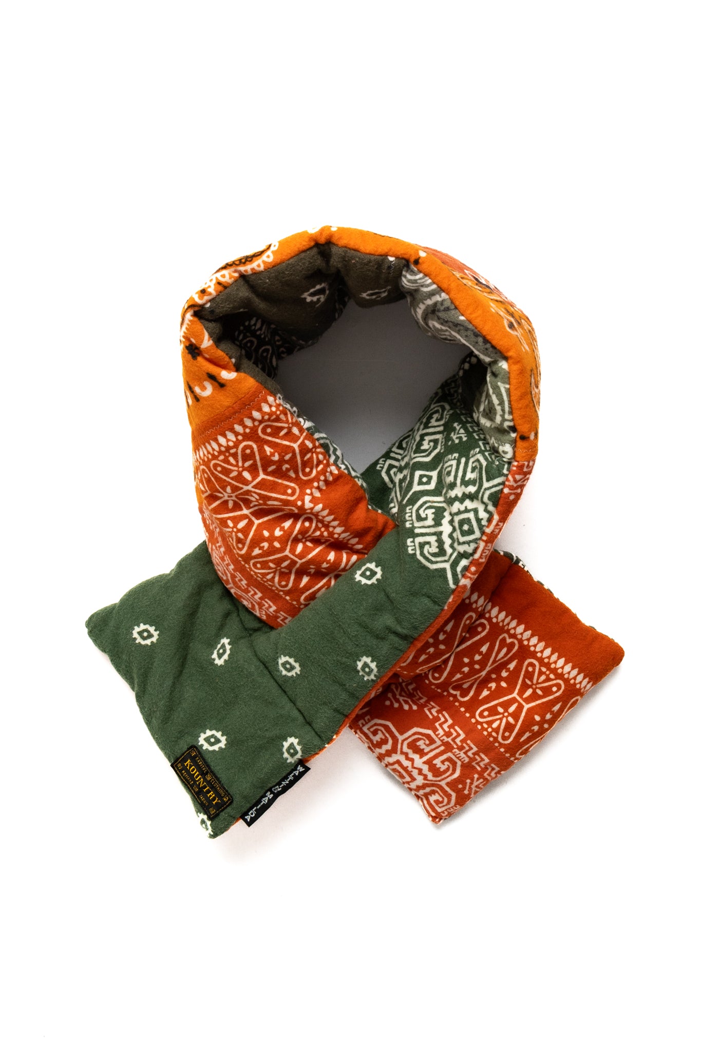 Flannel Reversible Bandana KESA Scarf - Khaki x Orange