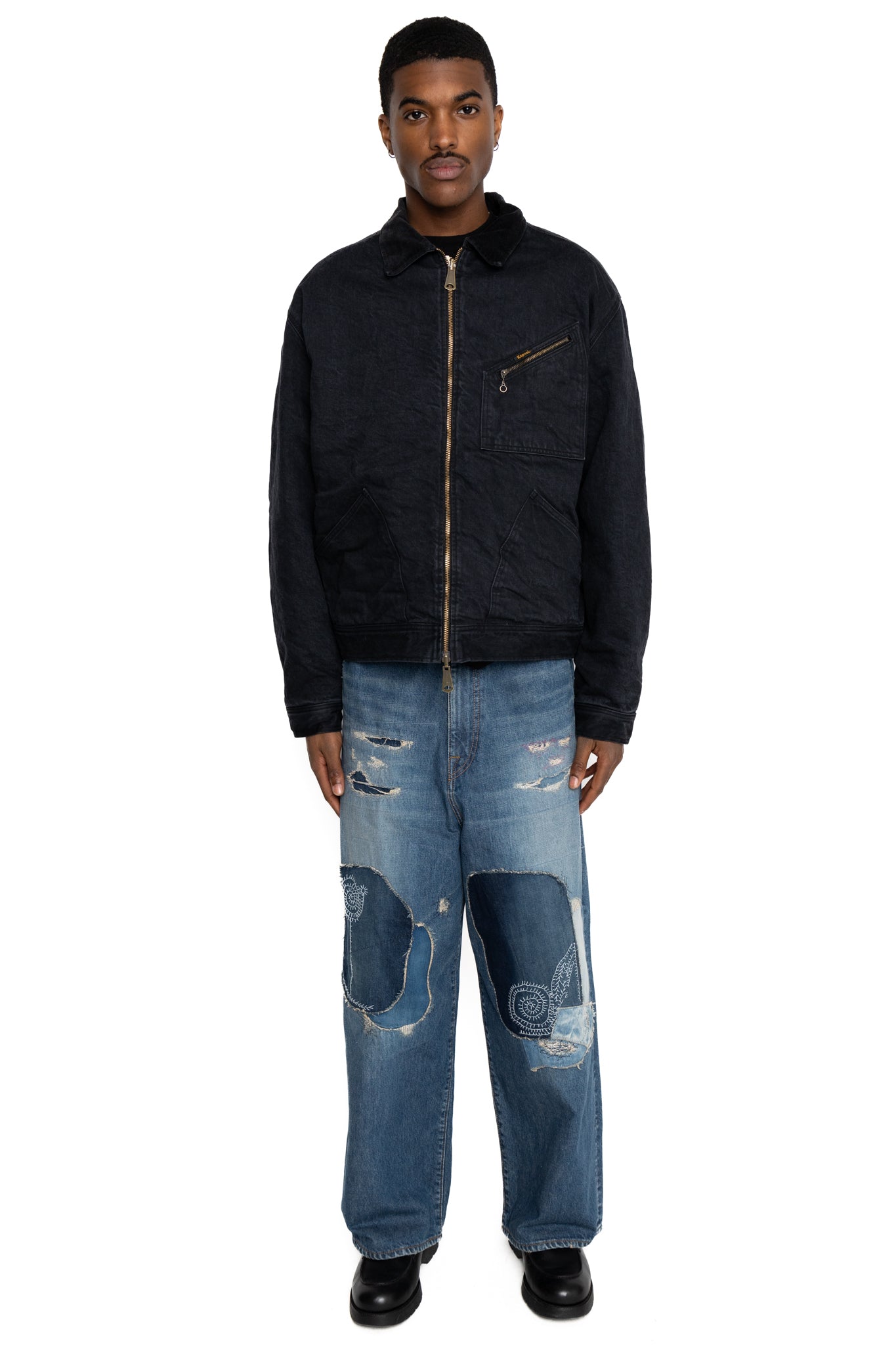 14oz BLK Denim BONE Lining Reversible ZIP-UP Work JKT