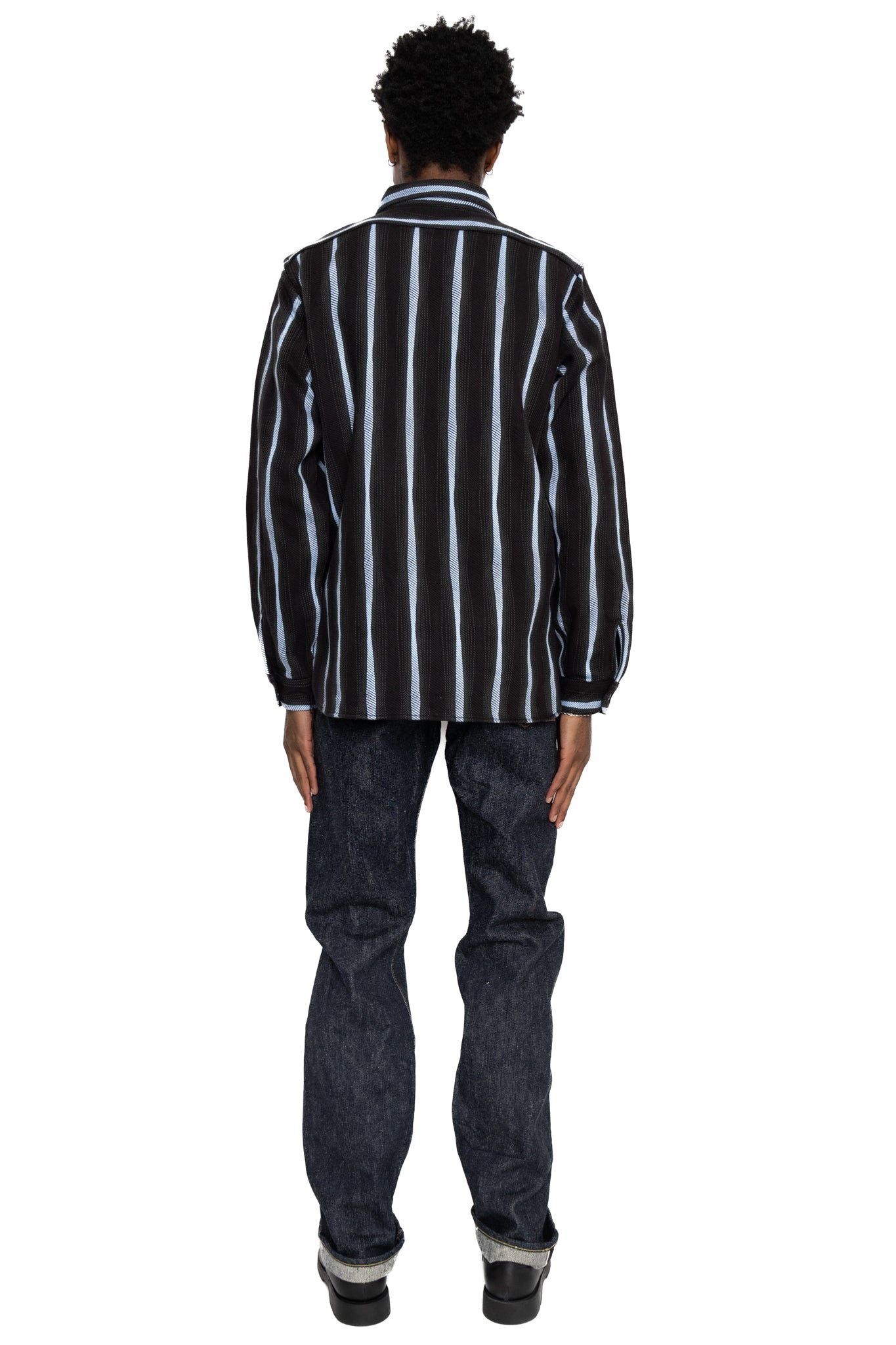 Drunken Stripe Flannel Work Shirt Western Fit - Black