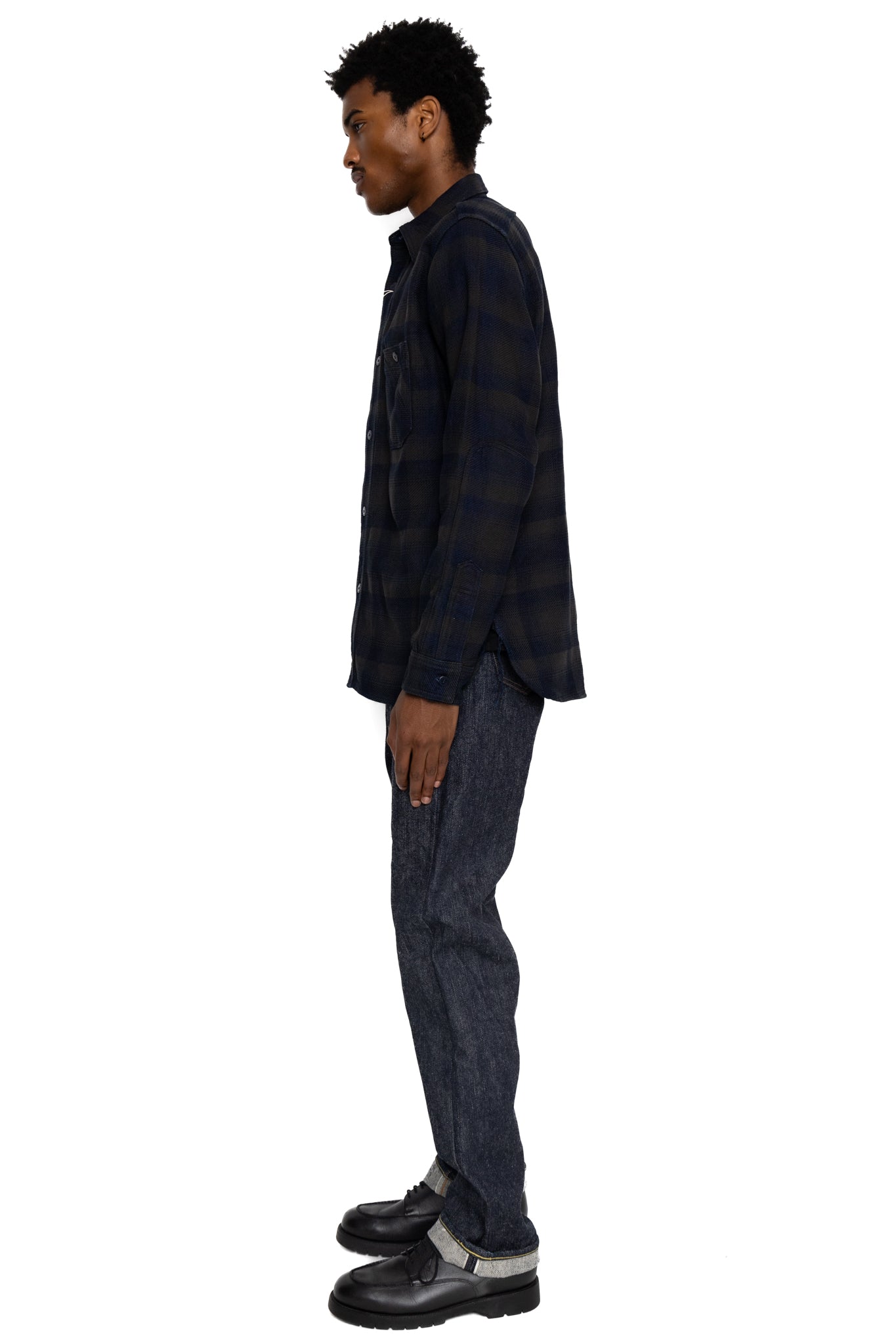 Rope Dyed Indigo Heavy Flannel Work Shirt Western Fit