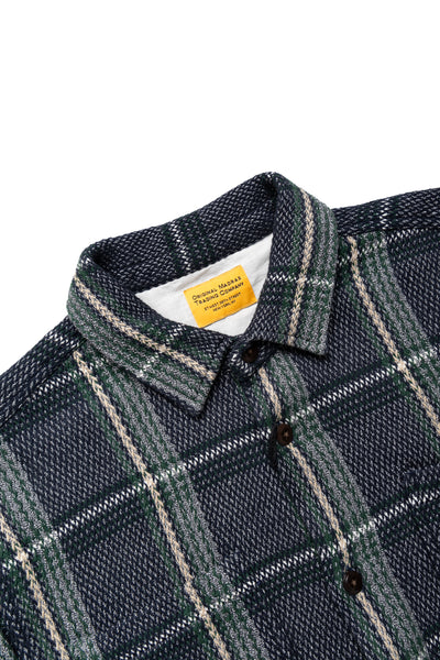 Round Tail Over Shirt Loose Fit For Blue in Green - Navy/Green Check