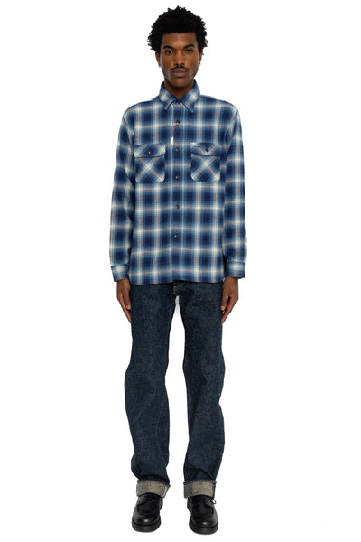 Twill Check L/S Work Shirt - Navy