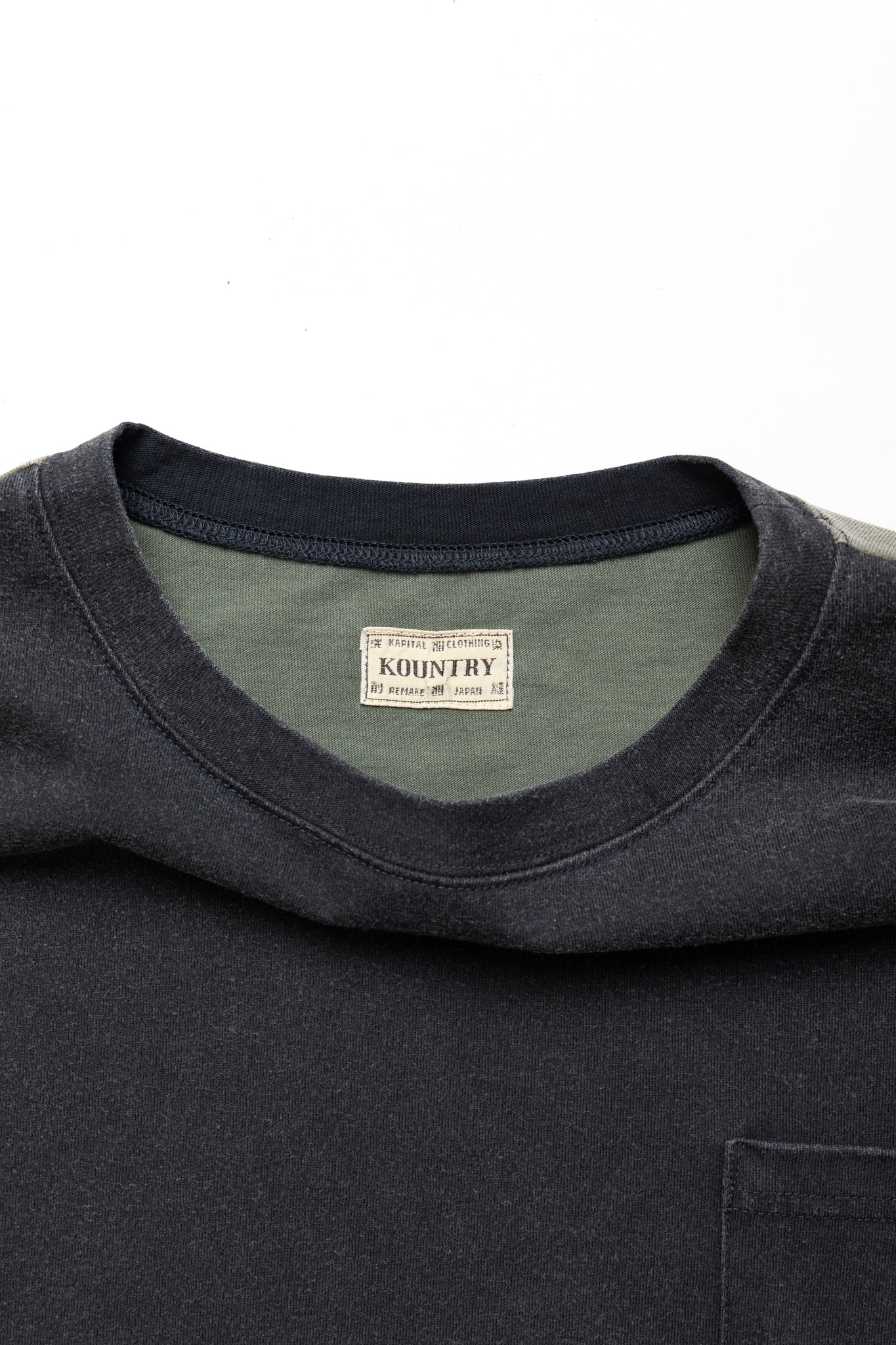 Kapital Jersey 2TONES BIG Pocket T (BONE) - Black x Khaki – BLUE IN GREEN  SOHO