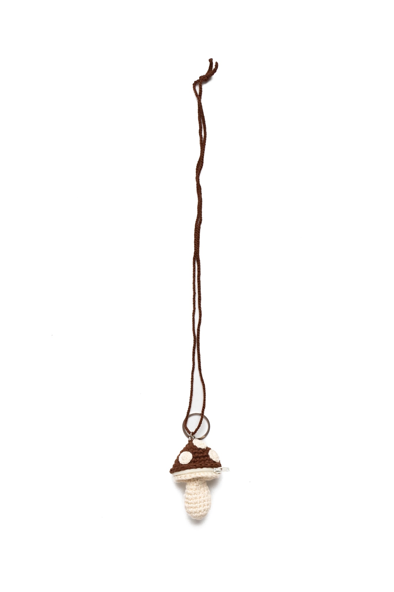 Small Mushroom Keychain Necklace - Brown