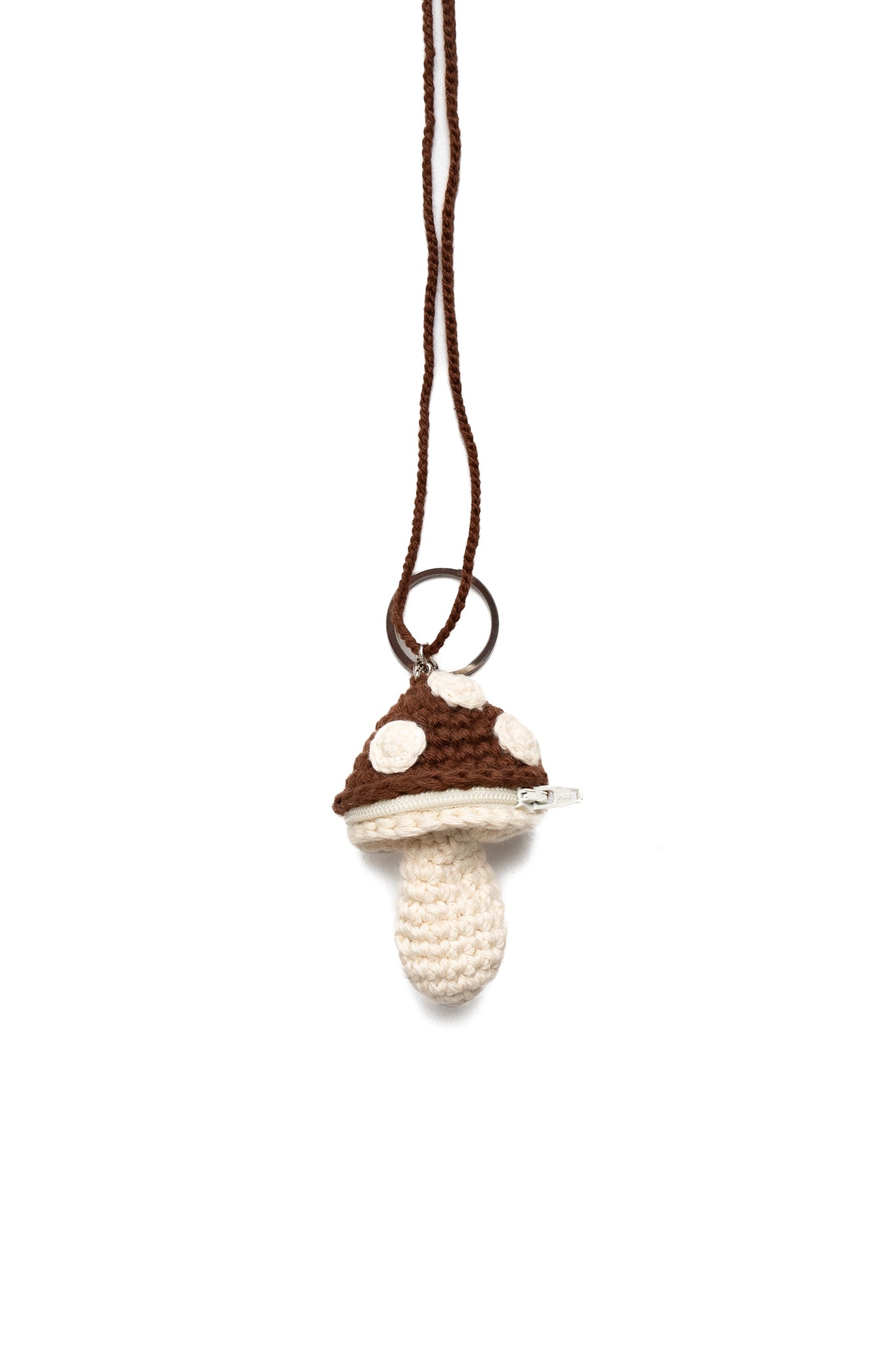 Small Mushroom Keychain Necklace - Brown